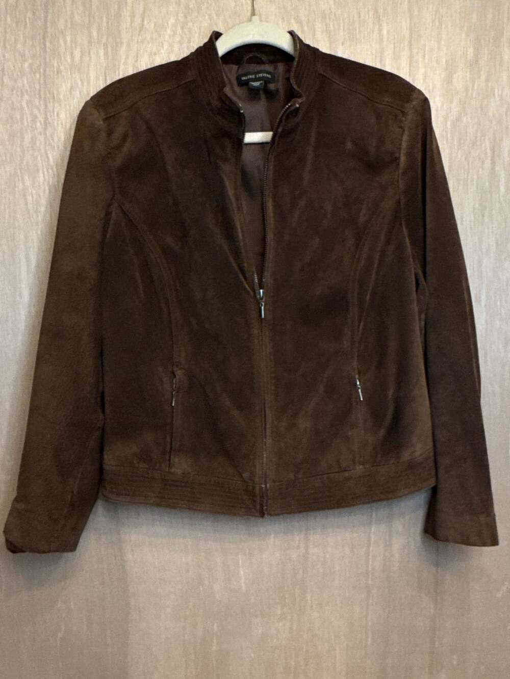 Valerie Stevens Women's Brown 100% Leather Suede Zip-Front Jacket Size XL